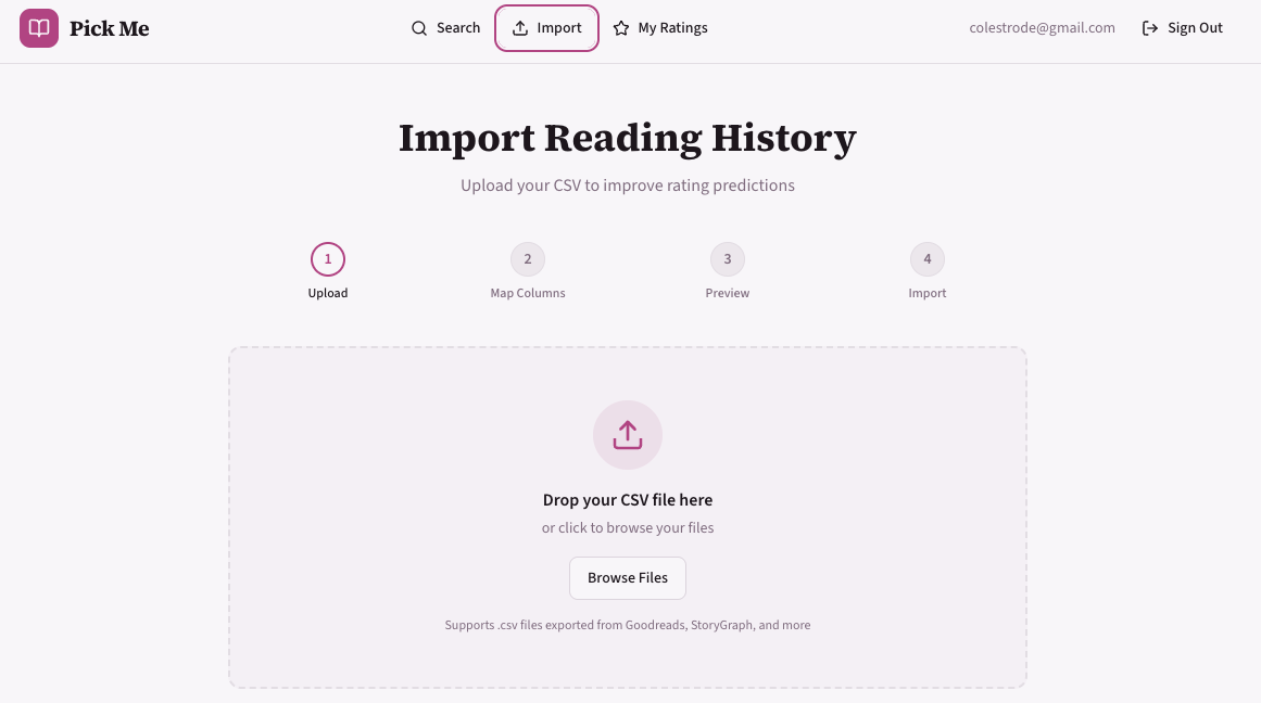 Goodreads import flow